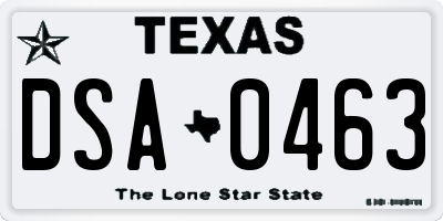 TX license plate DSA0463