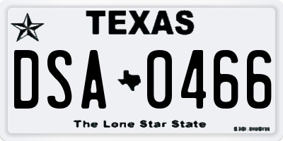TX license plate DSA0466