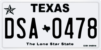 TX license plate DSA0478