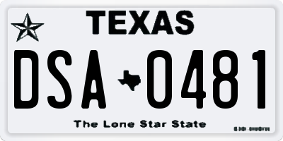 TX license plate DSA0481
