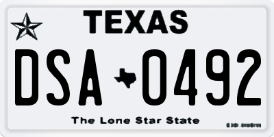 TX license plate DSA0492