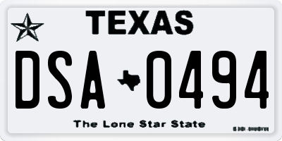 TX license plate DSA0494