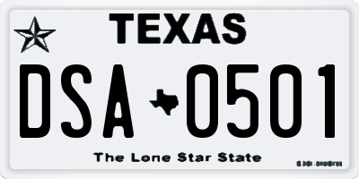 TX license plate DSA0501