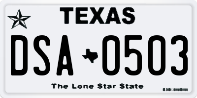 TX license plate DSA0503
