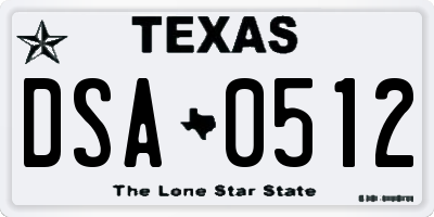 TX license plate DSA0512