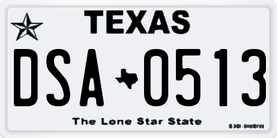 TX license plate DSA0513