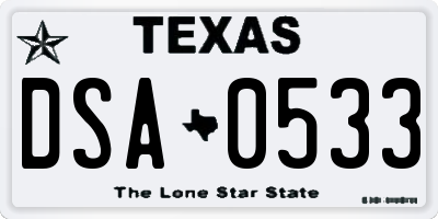 TX license plate DSA0533
