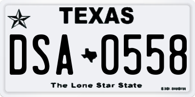TX license plate DSA0558