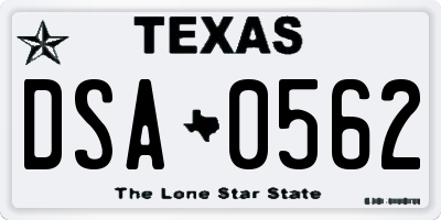 TX license plate DSA0562