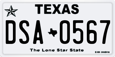 TX license plate DSA0567