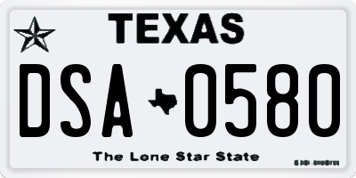 TX license plate DSA0580