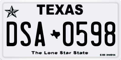 TX license plate DSA0598
