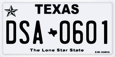 TX license plate DSA0601