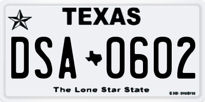 TX license plate DSA0602