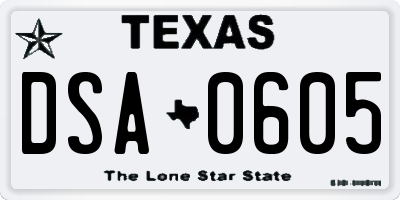 TX license plate DSA0605