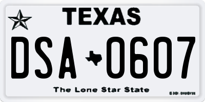 TX license plate DSA0607