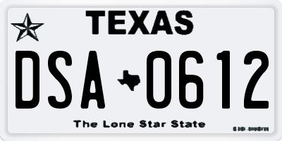 TX license plate DSA0612