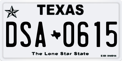 TX license plate DSA0615