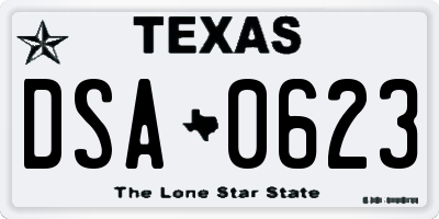 TX license plate DSA0623