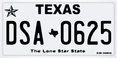 TX license plate DSA0625
