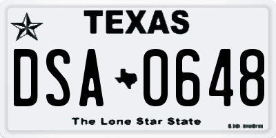TX license plate DSA0648