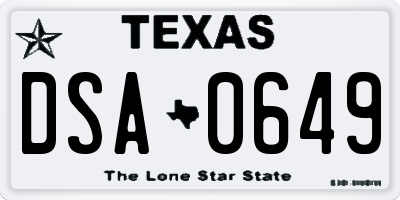 TX license plate DSA0649