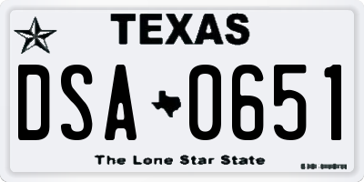 TX license plate DSA0651