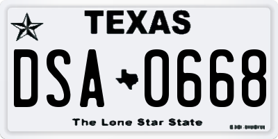 TX license plate DSA0668