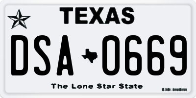 TX license plate DSA0669