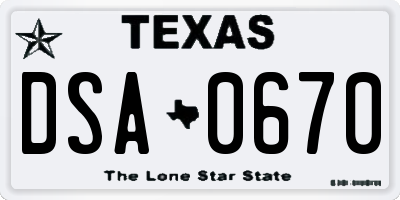 TX license plate DSA0670