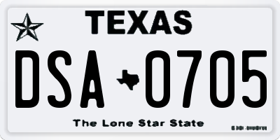 TX license plate DSA0705
