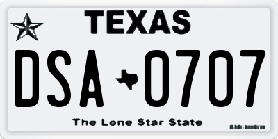 TX license plate DSA0707