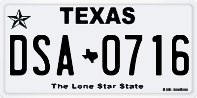 TX license plate DSA0716