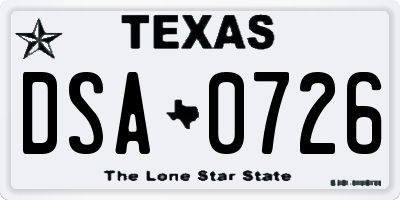 TX license plate DSA0726
