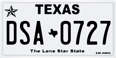 TX license plate DSA0727