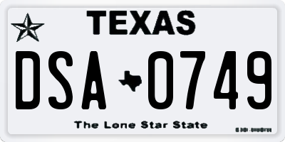 TX license plate DSA0749