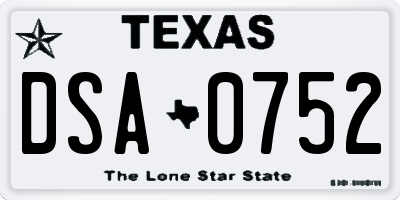 TX license plate DSA0752