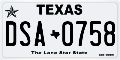 TX license plate DSA0758