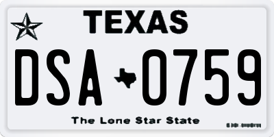 TX license plate DSA0759