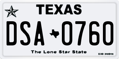 TX license plate DSA0760