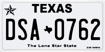 TX license plate DSA0762