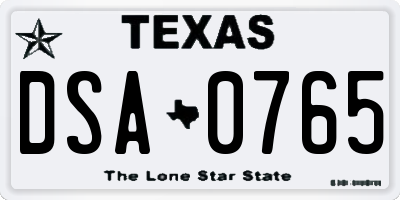 TX license plate DSA0765