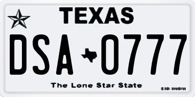 TX license plate DSA0777