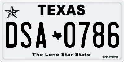 TX license plate DSA0786