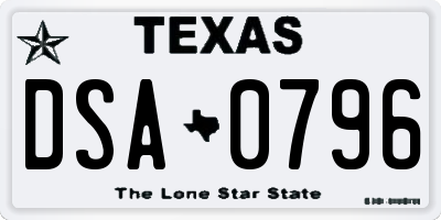 TX license plate DSA0796