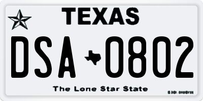 TX license plate DSA0802