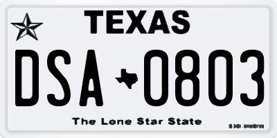 TX license plate DSA0803