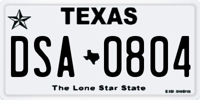 TX license plate DSA0804