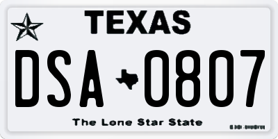 TX license plate DSA0807