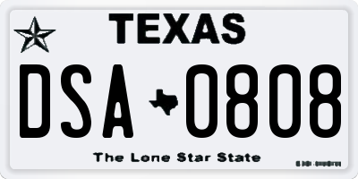TX license plate DSA0808